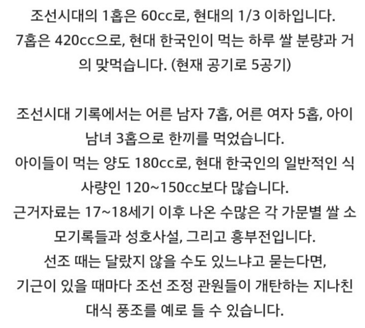 조선시대 식사량의 진실 | 인스티즈