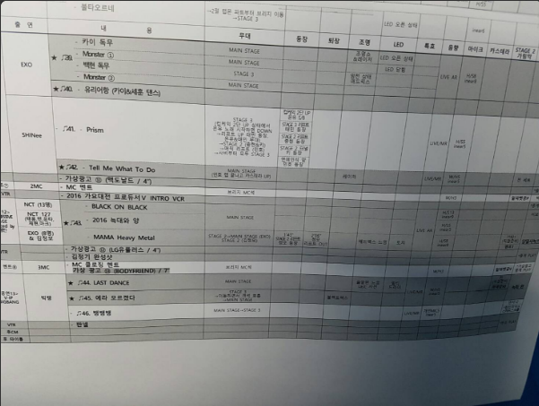 가요대전 큐시트 2번째 | 인스티즈