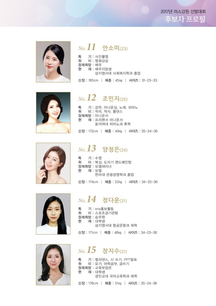 2017 미스 강원 후보 프로필 | 인스티즈
