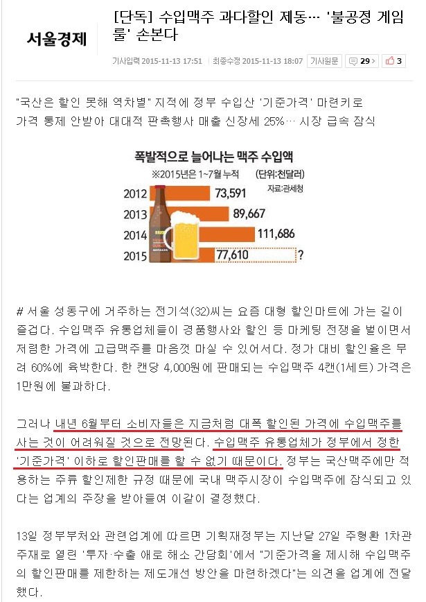 국산맥주는 할인 못 하기 때문에 해외맥주 할인 막는다...gisa | 인스티즈